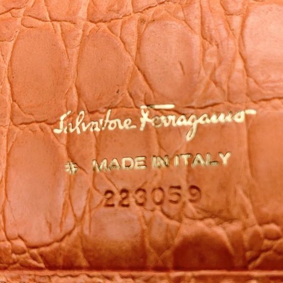 Salvatore Ferragamo Calf Croc Leather Bi-Fold Long Wallet in Orange - Picture 6 of 12